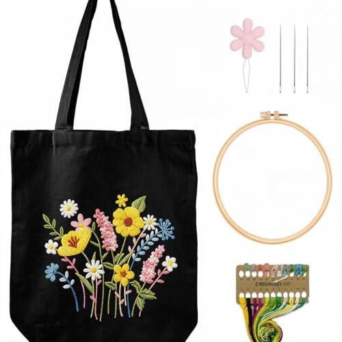 Nuberlic Embroidery Tote Bag Kit for Beginners with Floral Pattern - color: Floral