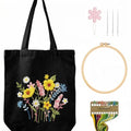 Nuberlic Embroidery Tote Bag Kit for Beginners with Floral Pattern - color: Floral