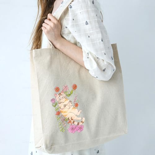 ORIGACH 4 Sheets Water Soluble Embroidery Patterns Stabilizers - Pre-Printed Cat & Flower Designs - Stick & Stitch Embroidery Paper for Hand Sewing Lovers - color: Cat & Flower