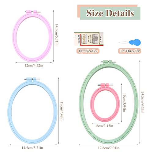 ZOCONE 4 Pcs 4 Size Oval Embroidery Hoops, ABS Plastic Embroidery Hoops Cross Stitch Hoops Embroidery Frames for Sewing, Needlework, Embroidery Projects (Size-9.6", 7.5", 5.7",3.9") - style: 4 PCS,4 SIZE