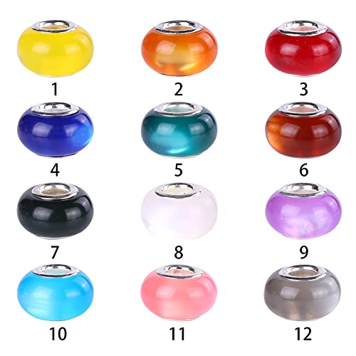 100 Pieces 14mm European Large Hole Spacer Beads Mix Color with Silver Brass Cores Assortments Charm Lampwork Beads Supplies for Necklace Bracelets Jewelry Making (Cat Eye) - color: Cat eye