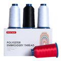 Poolin Embroidery Thread, 2White+1Black+1Red, Huge Spool Richword Selected 4 Rolls 4000M(4374Y) 40WT Polyester Thread for All Embroidery Machines Embroidery Machines - color: 2White+1Black+1Red