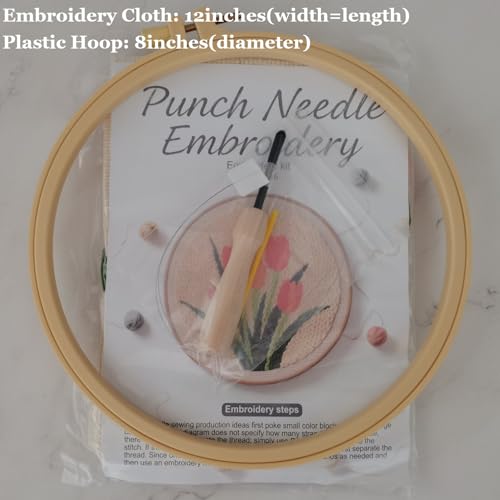 Esffaci Punch Needle Kit for Adults Beginner Starter Punch Embroidery Kit with Flower Tulip Pattern DIY Punch Stitch Supplies with Stamped Fabric Yarn Hoop Tool Instruction - color: Tulip