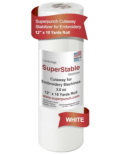 Superpunch Cutaway Embroidery Stabilizer, 3.0 oz, White, 12 in x 10 yd - color: White, size: 12" x 10 yards roll