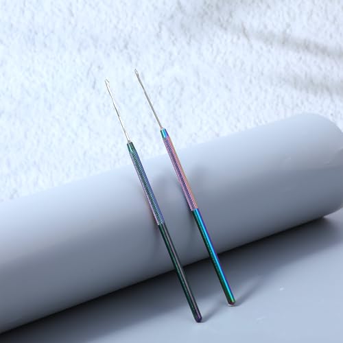2 Pcs Hair Tinsel Tool, Hair Extensions Loop Needle Pulling Hook Tool, Micro Needle Threader Wire Pulling Loop Hook Tools for Silicone MicroLink Beads Rings and Feathers Extensions