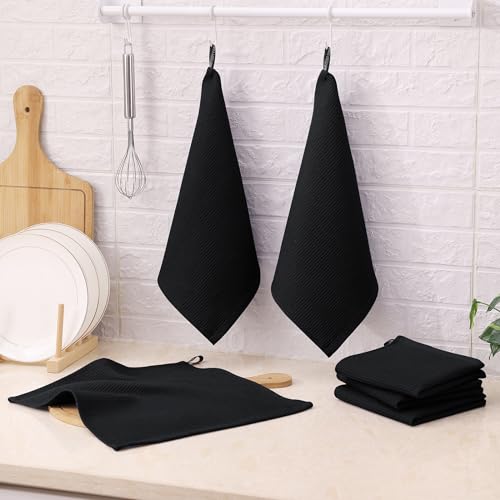 Homaxy 100% Cotton Waffle Weave Dish Cloths, 6 Pack, Black - color: Black, size: 12 x 12 - 6 Pack