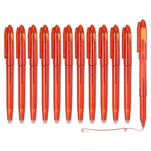 PATIKIL 12Pcs Erasable Gel Pens, 0.5mm Fine Point Heat Erasable Marking Pen with Cap Smooth Writing Fabric Markers for Sewing Drawing Writing Planner, Red Ink - color: Red