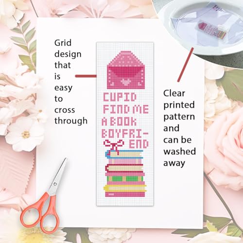 ORIGACH 6 Set Valentine's Day Pink Elements Cross Stitch Bookmark Kit - style: Pink Elements