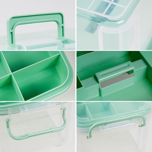 2-Tier Medicine Organizer - Plastic Portable Storage Box with Handle Green - color: Green