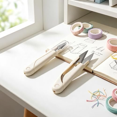2Pcs U-Shape Sewing Scissors, Thread Cutter Scissors with Protective Cap - color: White