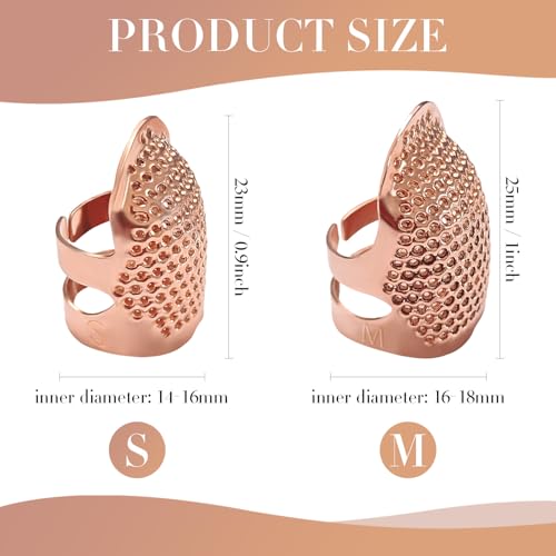 ZESION 4Pcs Sewing Thimbles, Adjustable Metal Thimbles for Hand Sewing Finger Protector, Quilting Craft Accessories for Knitting Needlework DIY Tools, Rose Gold(2 Sizes, S/M) - color: Adjustable Rose Gold