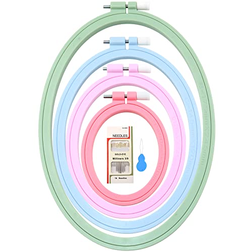 ZOCONE 4 Pcs 4 Size Oval Embroidery Hoops, ABS Plastic Embroidery Hoops Cross Stitch Hoops Embroidery Frames for Sewing, Needlework, Embroidery Projects (Size-9.6", 7.5", 5.7",3.9") - style: 4 PCS,4 SIZE
