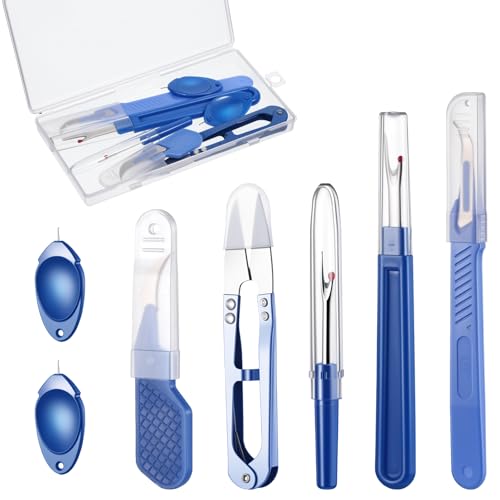 Gjinxi Seam Rippers Sewing Set Stitch Remover Tools 2 Big 2 Small Thread Ripper with Automatic Needle Threader Trimming Scissor for Fabric Quilting Dressmaking DIY Craft Needle Work Sewing Clothes