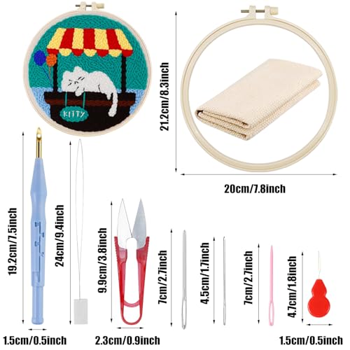 Woohome Punch Needle Kit Included Plastic Hoops, Punch Needle Cloth, Color Yarn and Punch Needle Tools for Adults, Beginners (Lazy Cat) - color: Color 24
