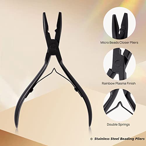 NEWISHTOOL Sew In Extension Kit, Hair Feathers Silicone Micro Beads Pliers - color: Black Set