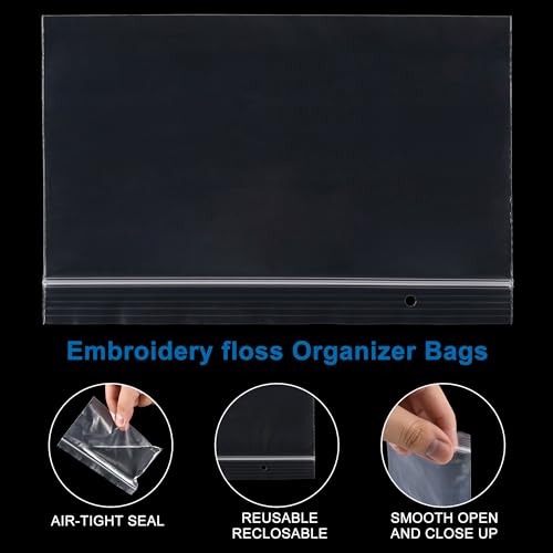 Yoption 240 Pcs Embroidery Floss Cross Stitch Bag Organizer, 240 Blank Stickers, 2 Rings and 1 Marker, DIY Craft Embroidery Sewing Storage