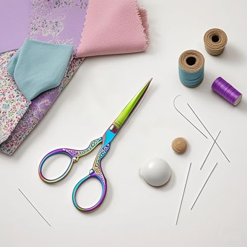 3.57 Inch Mini Embroidery Scissors, Small Vintage Sewing Scissors for Crafting, Precision Titanium Coated Sharp for DIY, Travel, Crochet, Thread Cutting (colorful) - color: Colorful