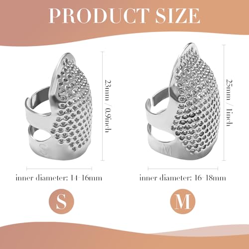ZESION 4Pcs Sewing Thimbles, Adjustable Metal Thimbles for Hand Sewing Finger Protector, Quilting Craft Accessories for Knitting Needlework DIY Tools, Silver(2 Sizes, S/M) - color: Adjustable Silver