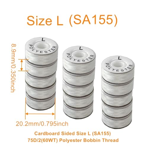 Sissewpro Prewound Bobbin Size L, Cardboard Size L Bobbins, 75D/2(60WT SA155 Size 9.4) Embroidery Bobbins Thread for Brother Babylock Singer Ricoma, 144pcs White Pack - color: SA155 60WT(75D) White