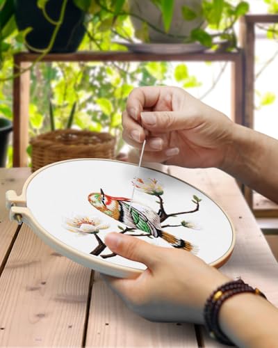 TINDTOP Embroidery Kit for Adults, Flowers and Bird Embroidery Practice Kits for Beginners Adults Include Embroidery Cloth Hoops Threads for Craft Lover Hand Stitch - color: Bird 4 Sets