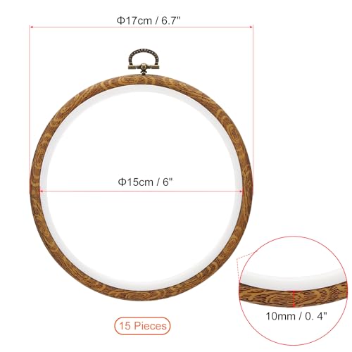 PATIKIL 6inch Embroidery Hoops, 15Pieces Imitated Wood Circle Frame Cross Stitch Hoop Ring for Embroidery Art Craft Sewing Ornaments Hanging Decoration - size: 6inch