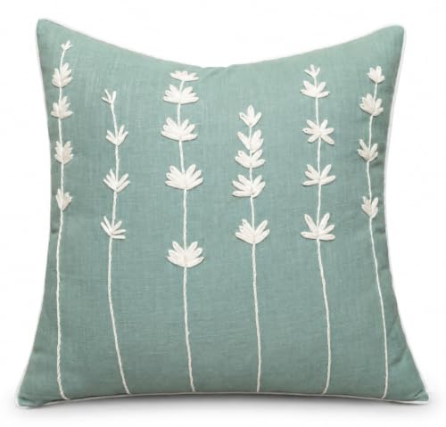 VAGMINE Embroidered Wildflower 18x18 Throw Pillow Cover, Light Teal - color: Light Teal-daisy, size: 18" x 18" (Pack of 1)