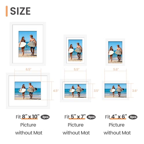 upsimples Picture Frames set of 19, Including 8x10, 5x7, 4x6 White Frame - color: White