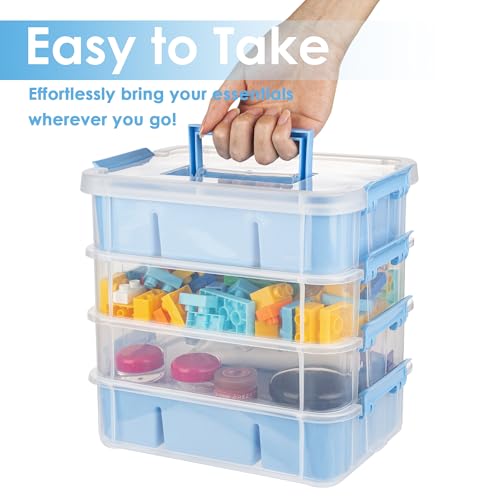 CraftGenes Art Supply Storage Organizer, 4-Tier 10 Qt Box, 2 Trays, Blue - color: Blue