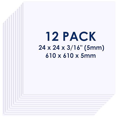 Foam Board 24 x 24 x 3/16"(5mm), Foam Core Board Sheets, White Poster Board - size: 24x24 in 12 Pack