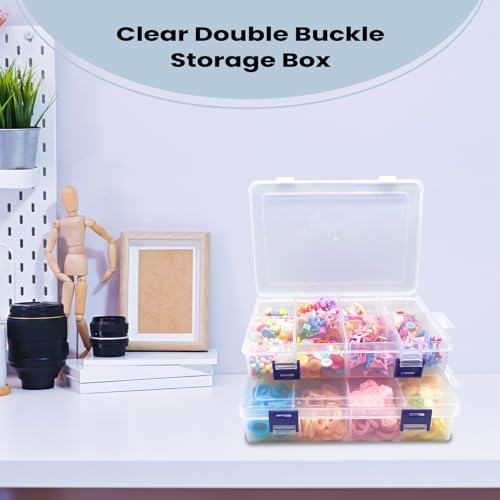 2 Pcs 8 Grids Clear Plastic Storage Box with Adjustable Dividers, Stackable 8 Compartments Small Organiser Box Container for Accessories Beads Jewelry Earring Tool, 7.48×5.23×1.8 Inches