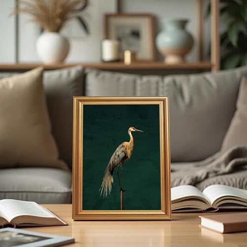Wojuin Vintage Crane Canvas Framed Wall Art Dark Green Background 8x10 in - color: Crane, size: 10"L x 8"W