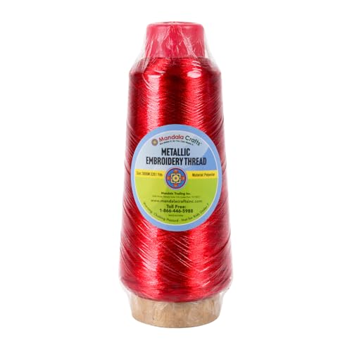 Mandala Crafts Metallic Red Embroidery Floss for Sewing, 3281 Yard Spool - color: Red, size: 3000M 3281 Yard