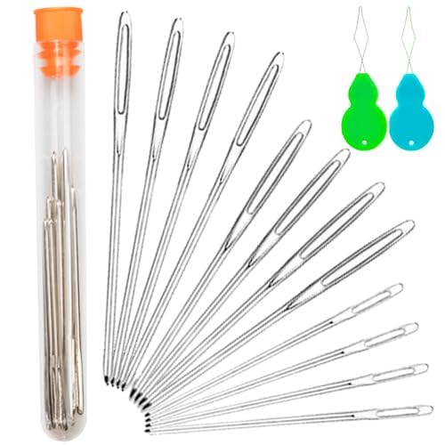 Hekisn Large-Eye Blunt Needles, 12 Pieces Pro Quality Stainless Steel Yarn Knitting Needles, Sewing Needles, Crafting Knitting Weaving Stringing Needles (12 Pieces) - color: 12 Pieces