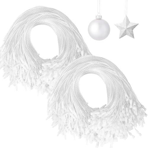 FEBSNOW 500Pcs Christmas Ornament Hangers, White Hanging String with Snap - color: White