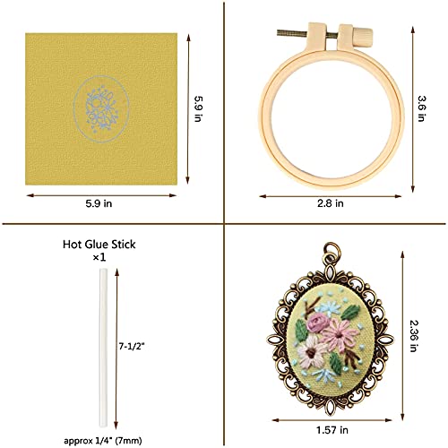 ZOCONE 4 Packs Embroidery Necklace Kits, Embroidery Pendant Kit Mini Cross Stitch Kit with 4 Hoops, Necklace, Pendant, Stamped Pattern Cloth, Instructions, etc., Embroidery Kits for Adults - color: 4 Packs-A