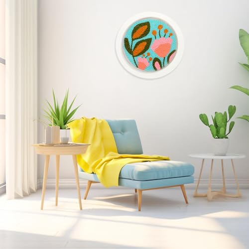 KESTAR Punch Needle Embroidery Starter Kits, Tulip Flower Punch Needle Kits for Adults Beginner, Needle Punch Kit Tool with Instruction Threader Fabric Yarns and Hoop - color: Pink Flower