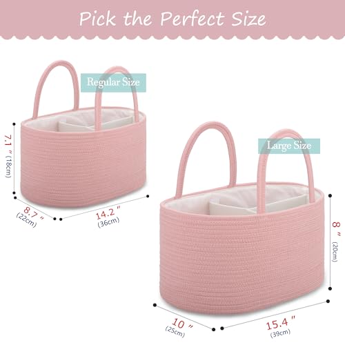 COMSE Large Cotton Rope Baby Diaper Caddy Organizer for Girls, Dusty Pink - color: Dusty Pink, size: Large