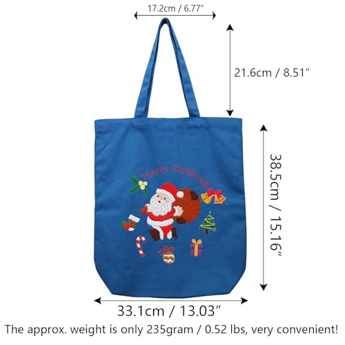 CREAWONDER Canvas Tote Bag Embroidery Kit with Pattern for Beginners, Arts and DIY Embroidery Crafts Kits for Adults, Include Instructions, Thimble, Embroidery Hoops, Color Threads and Tool - color: CR002 SantaClaus darkblue
