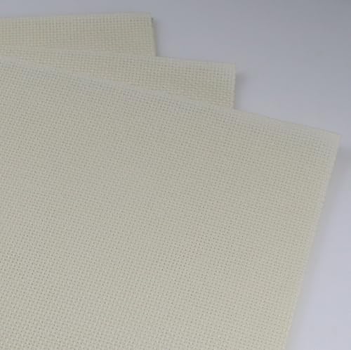 KCS 3 pc of 12" x 18"(30cmx45cm) Counted Cotton Aida Cloth Cross Stitch Fabric (Cream,14CT) - color: Cream, size: 14CT