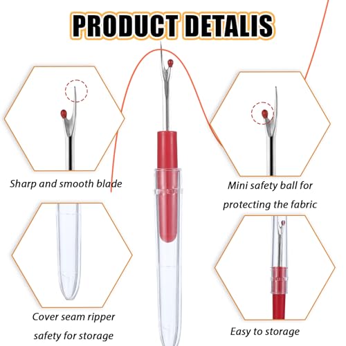 Molain 4 Pcs Seam Ripper Tool Seam Rippers for Sewing Seam Thread Removers Stitch Rippers Handy Unpicker Ergonomic Grip Stitch Remover Tool Stitch Ripper for Sewing Crafting Embroidery