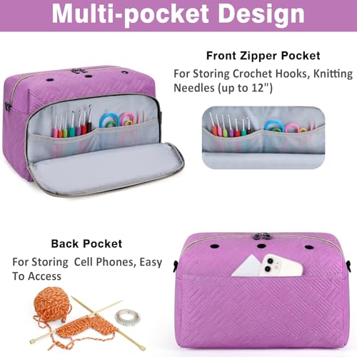 IBFUN Crochet Yarn Knitting Bag Organizer for Knit Accessories Hooks - color: L-Purple, size: Large