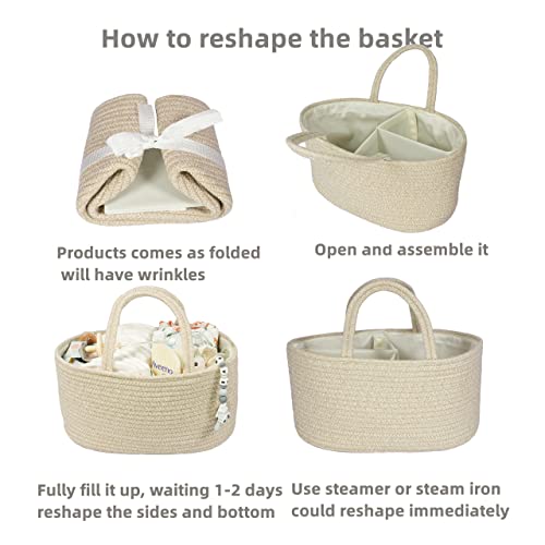 XUANGUO Cotton Rope Baby Diaper Caddy Organizer Basket with Handles Oatmeal - color: oatmeal, size: Regular