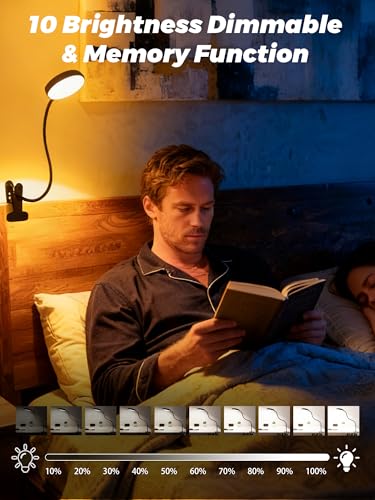 Clip on Light,10 RGB Colors+10 Brightness Small Desk Lamp with Clamp Light - color: Black