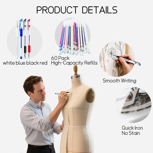 Heat Erasable Sewing pen | 4 Pens + 60 Multi-Color Refills | Disappearing Ink for Quilting, Embroidery, Precise Marking | Sewing & Quilting Accessories Gift Set