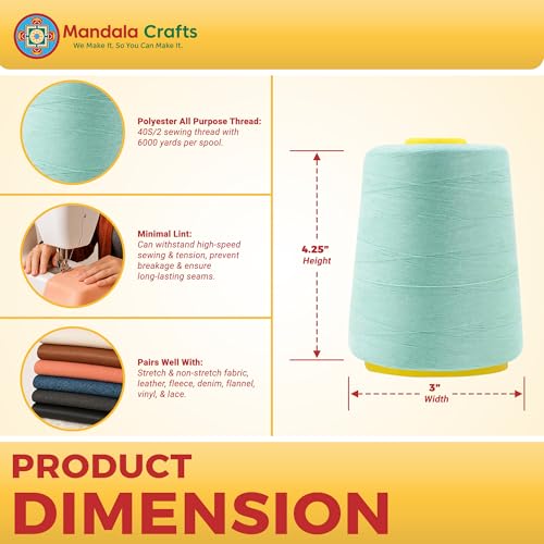 Mandala Crafts 40S/2 Mint Polyester 4 Pack of Serger Threads Cones - color: Mint, size: Pack of 4 40S/2 24000 YDs