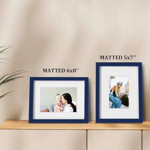 Egofine 9x12 Picture Frame Made of Solid Wood Covered by Plexiglass, Wood Frame for Pictures 5x7/6x8 with Mat or 9x12 without Mat, Tabletop and Wall Mounting Display, Navy Blue - color: Navy Blue, size: 9x12