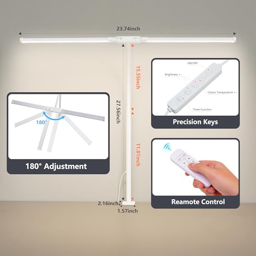 Dual-Head LED Desk Lamp for Office Home, Adjustable Flexible Eye-Caring Desk Light, 5 Modes 10 Brightness Adjustment, USB Adapter Desk Lamp with Clamp-ST-W - style: Double Head White