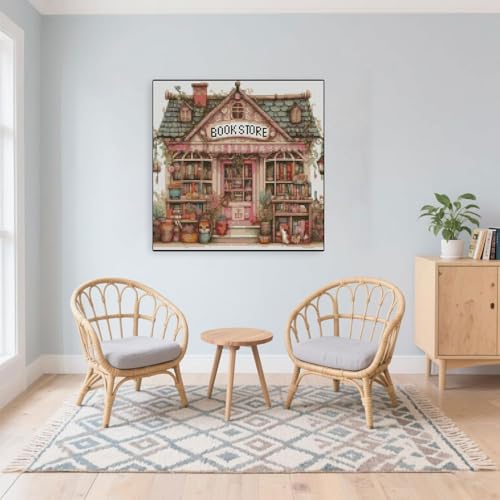 MYBISYMQQ Book Store Cross Stitch Kits for Adults,11CT Stamped Cross Stitch Kits for Beginner,DIY Needlepoint Embroidery Patterns Kits Embroidery Patterns for Home Wall Decor 13.7x13.7 inches - color: T002