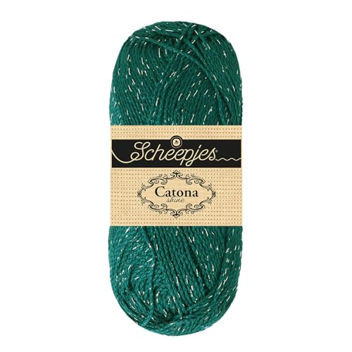 Scheepjes Catona Shine Metallic Cotton Yarn, 50g, 401-S Dark Teal/Silver - color: 401-S Dark Teal - Silver