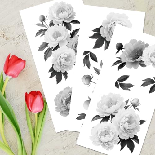 3 Sheet Retro Black and White Peony Flower Furniture Decals, Cabinet Stickers for Dresser Drawer Kitchen Vanity Farmhouse Vinyl Stickers Easy Peel and Stick, Medium Pattern 6"x12" - style: Peony-Black and White